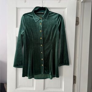 Soft Surroundings Green Velvet Button-Down Shirt